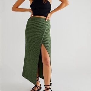 Free People Green Ribbed Women's Skirt